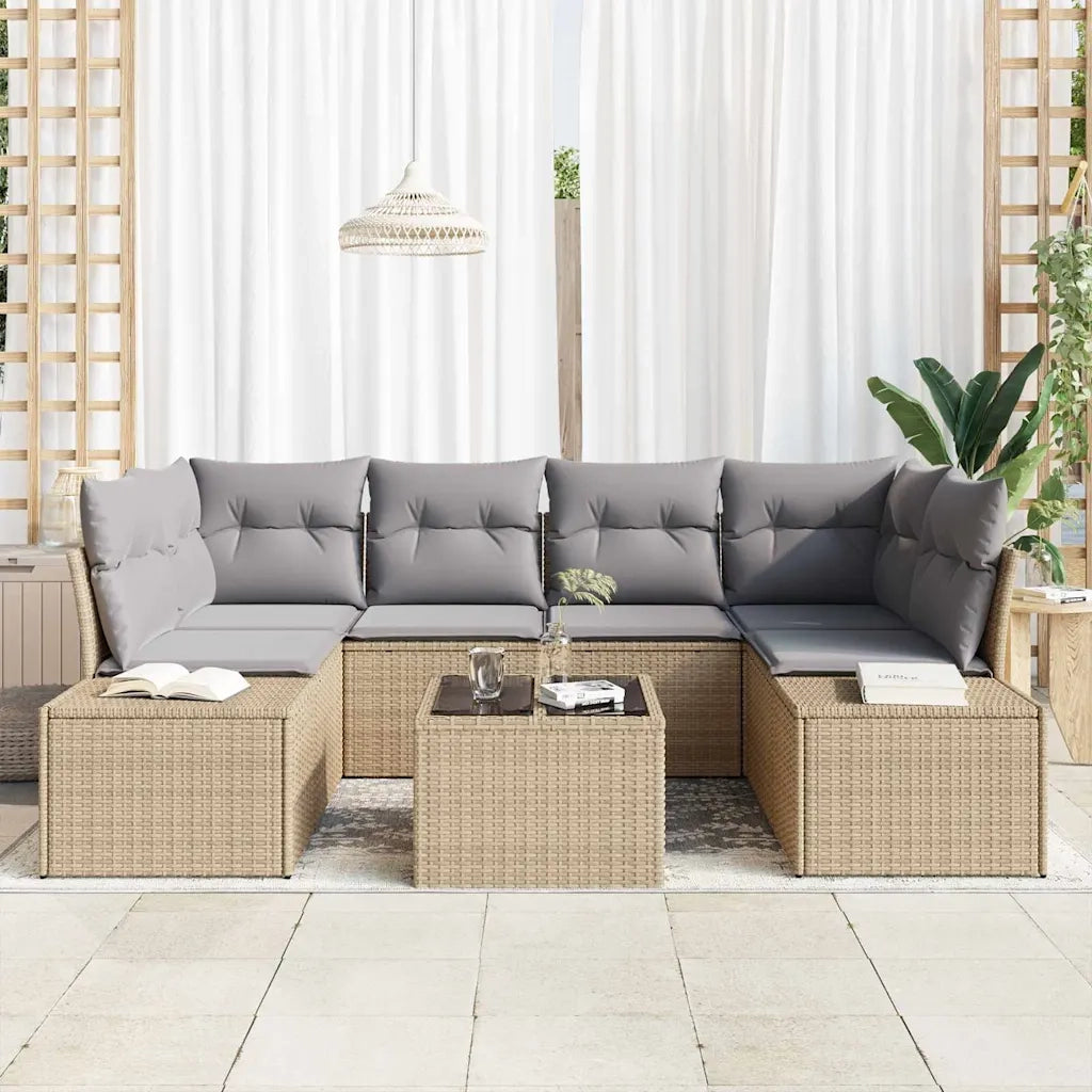Set Divano da Giardino con cuscino 7 pcs Beige polyrattan