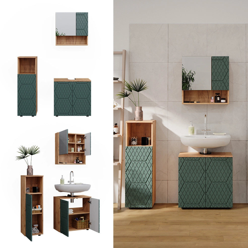 Vicco Set mobili bagno Quercia verde/oro 3 parti