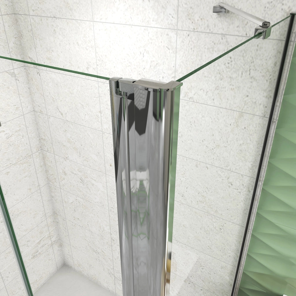 195 cm Box Doccia Walk In Porta Battente 73 cm + Parete Fissa 70 cm Vetro 6mm Anticalcare Barra da 45 cm Cromo Lucido