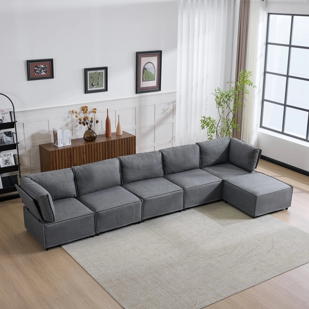 Divano Modulare in Tessuto ¨C Xylo ¨C Grigio Scuro, Legno