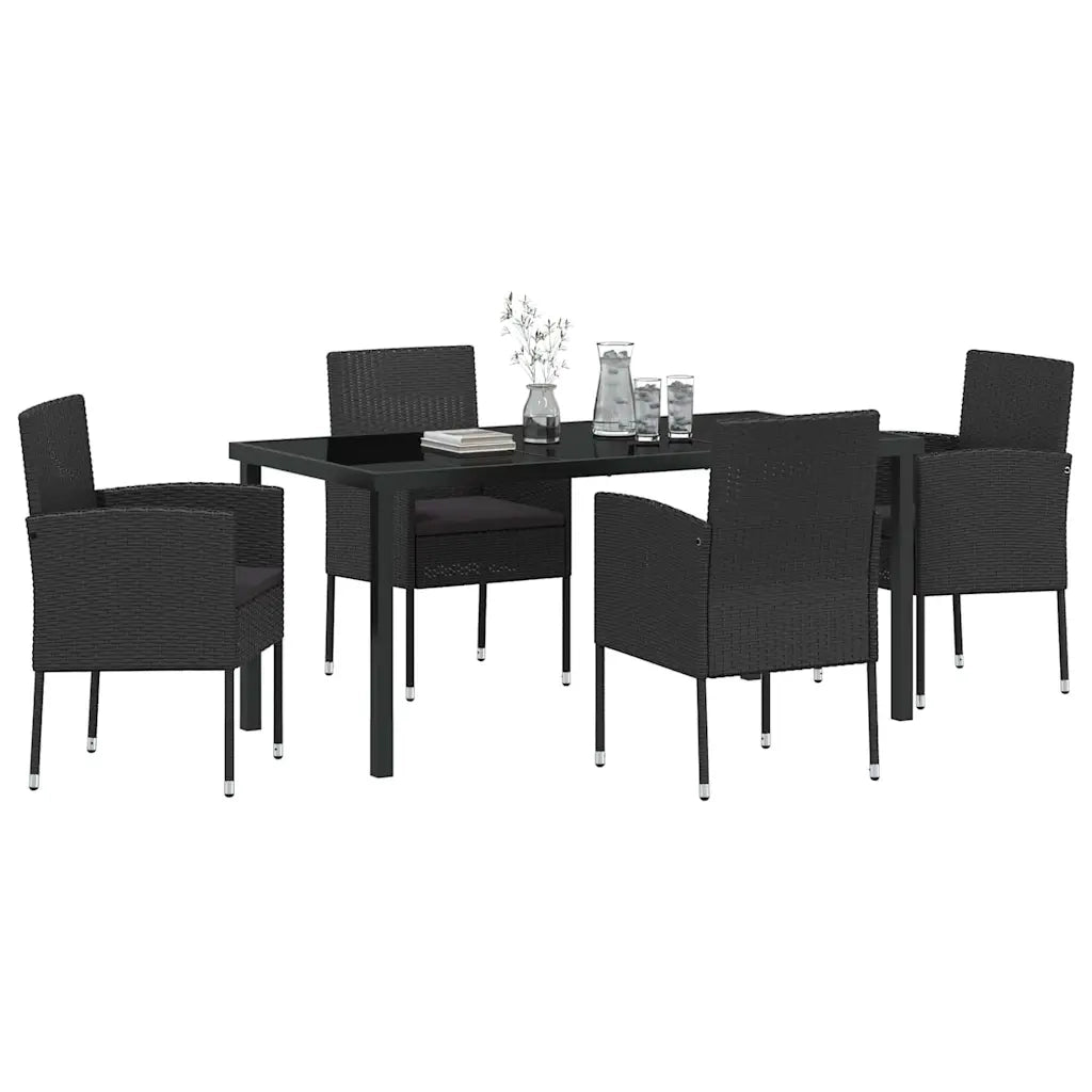Set da Pranzo per Giardino con cuscino 5 pcs Nero polyrattan