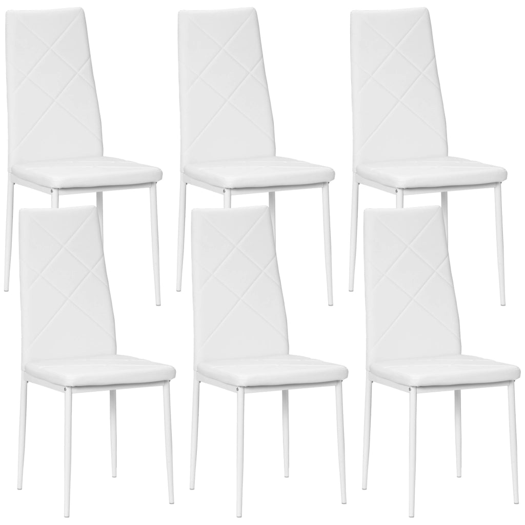 Set di 6 Sedie da Pranzo Imbottite in Similpelle con Schienale Alto e Gambe in Metallo ¨C Zephmum ¨C Bianco 41x50x97 cm