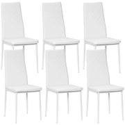 Set di 6 Sedie da Pranzo Imbottite in Similpelle con Schienale Alto e Gambe in Metallo ¨C Zephmum ¨C Bianco 41x50x97 cm