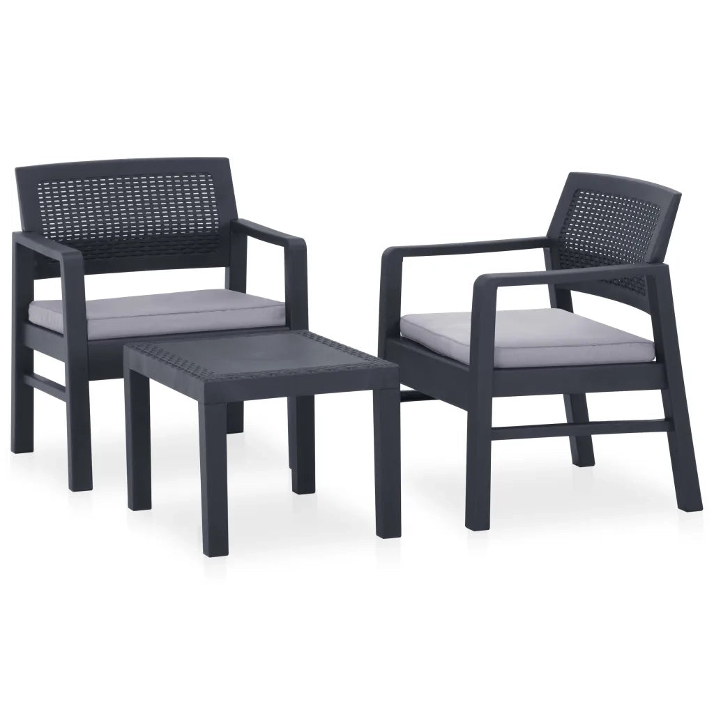 Set Divani da Giardino con Cuscini 3 pz | Set Salotto da Giardino in Plastica Grigio