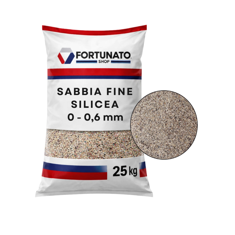 Sabbia silicea fine granulometria 0-0,6 mm finitura superfici sacco kg 25