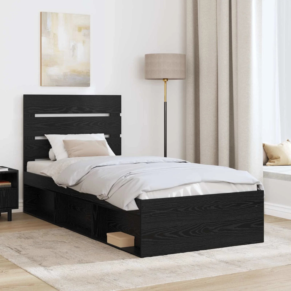 Struttura del letto con testiera Nero 90 x 190 cm Pino massello 3411793