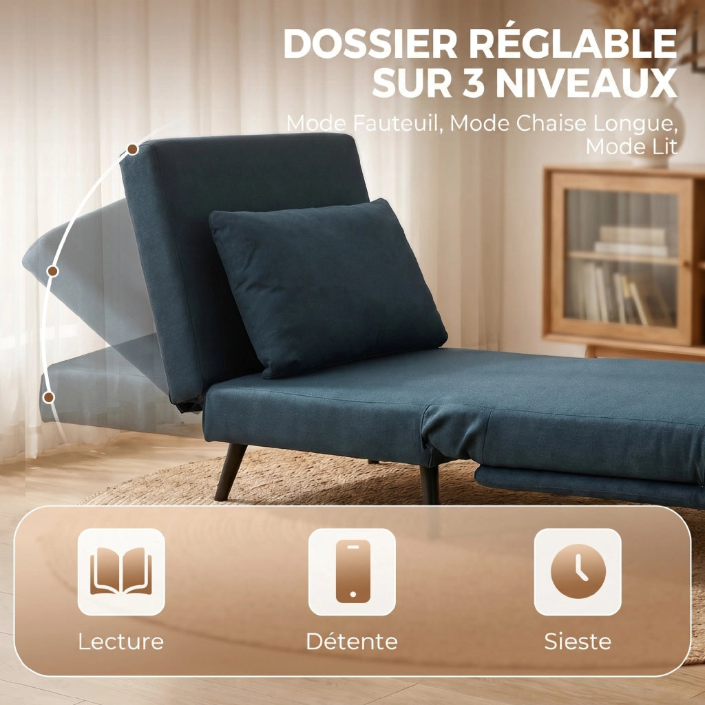 Divano Letto 1 Posto ¨C Minimal ¨C Blu, Tessuto, Dossier Regolabile
