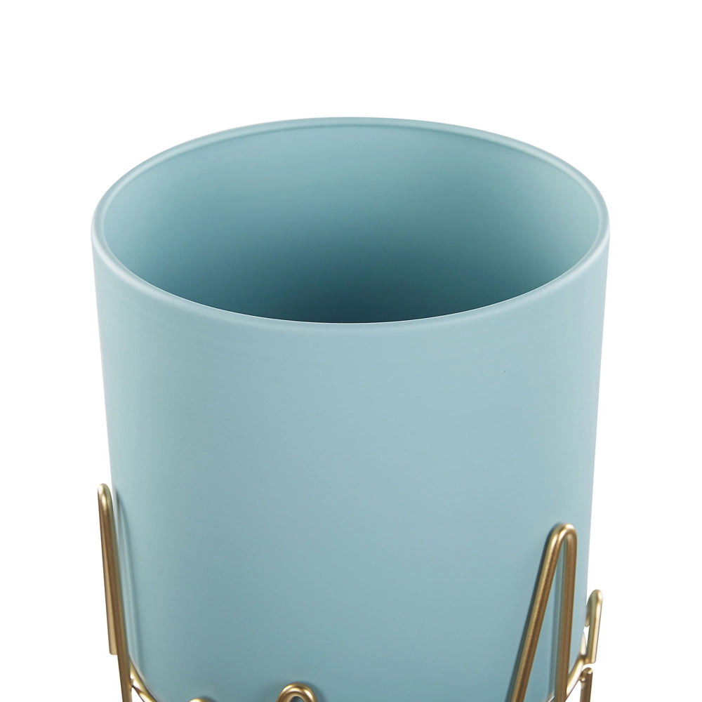 Vaso per Fiori Moderno con Piedistallo 19 x 19 x 39 cm in Metallo Azzurro