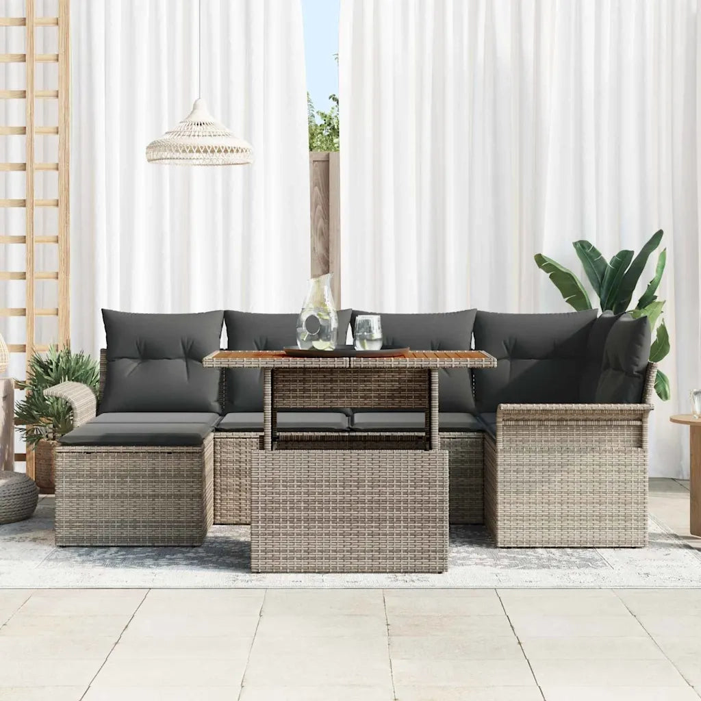 Set Divano da Giardino 7 pcs Grigio Poly Rattan
