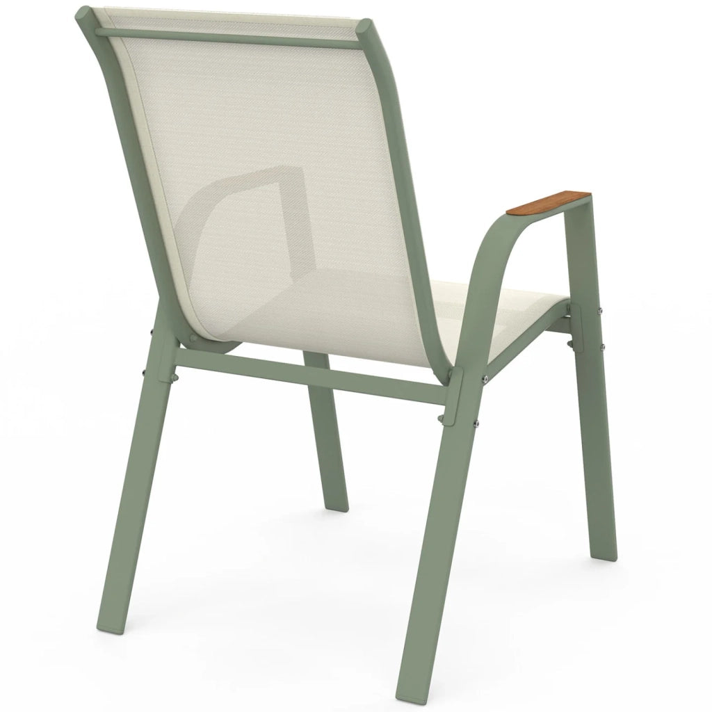 IDMarket - Set di 6 sedie da giardino impilabili NOUMEA in metallo e textilene, verde e legno