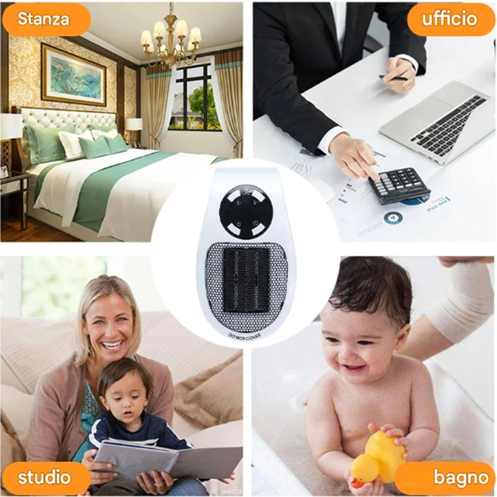 Termoventilatore Mini Stufa Scaldabagno Elettrico con Telecomando da Parete 2 Velocità Bianco e Nero