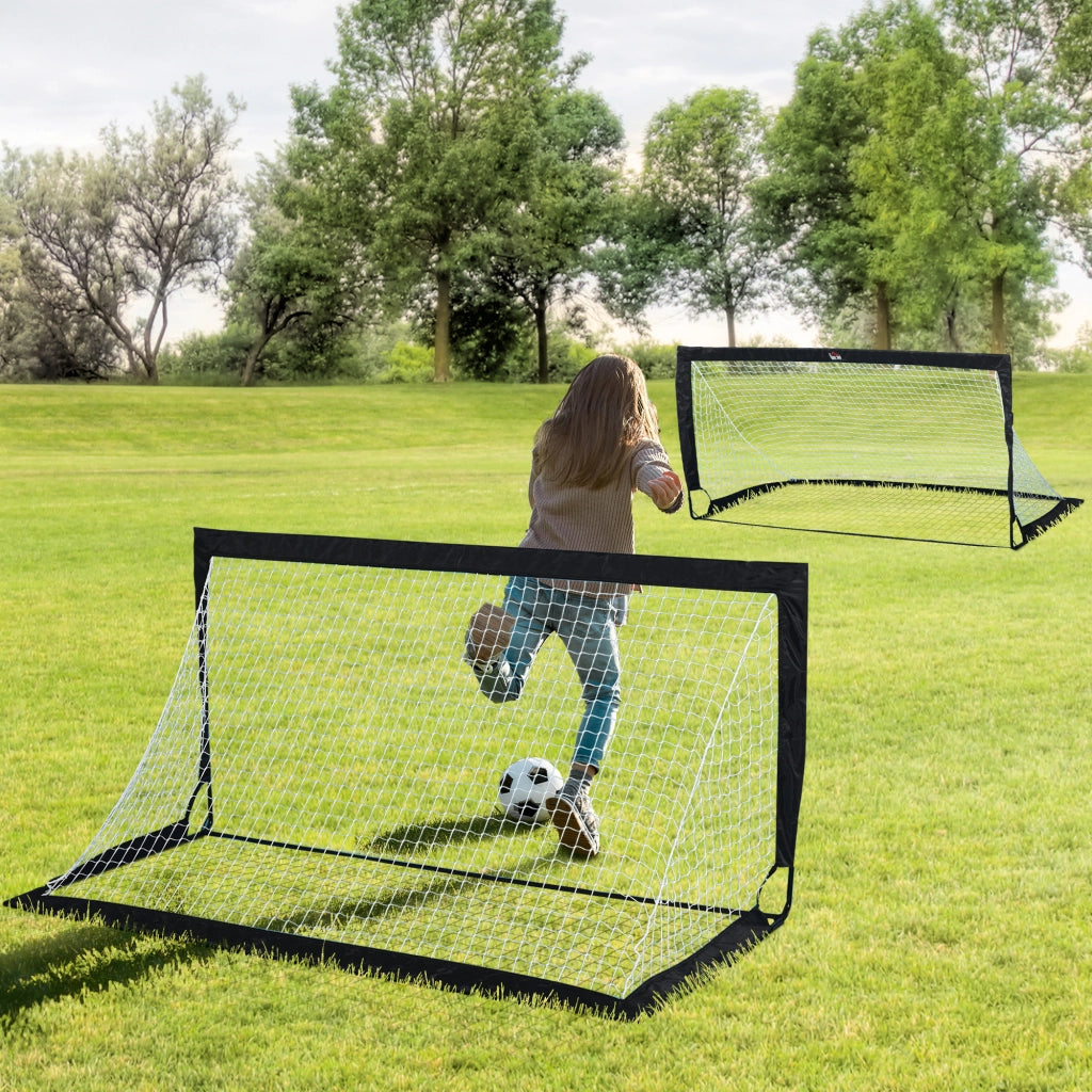 Porta da calcio pieghevole ¨C zephmum ¨C 2 pezzi nero 183x90x90 cm