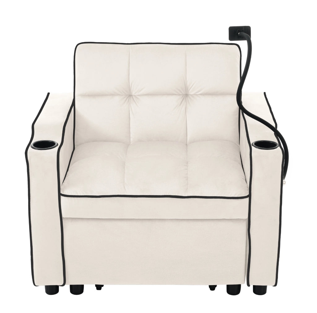 Divano letto 83x167x76 cm 3 in 1 con portabicchieri e supporto per telefono in schiuma beige