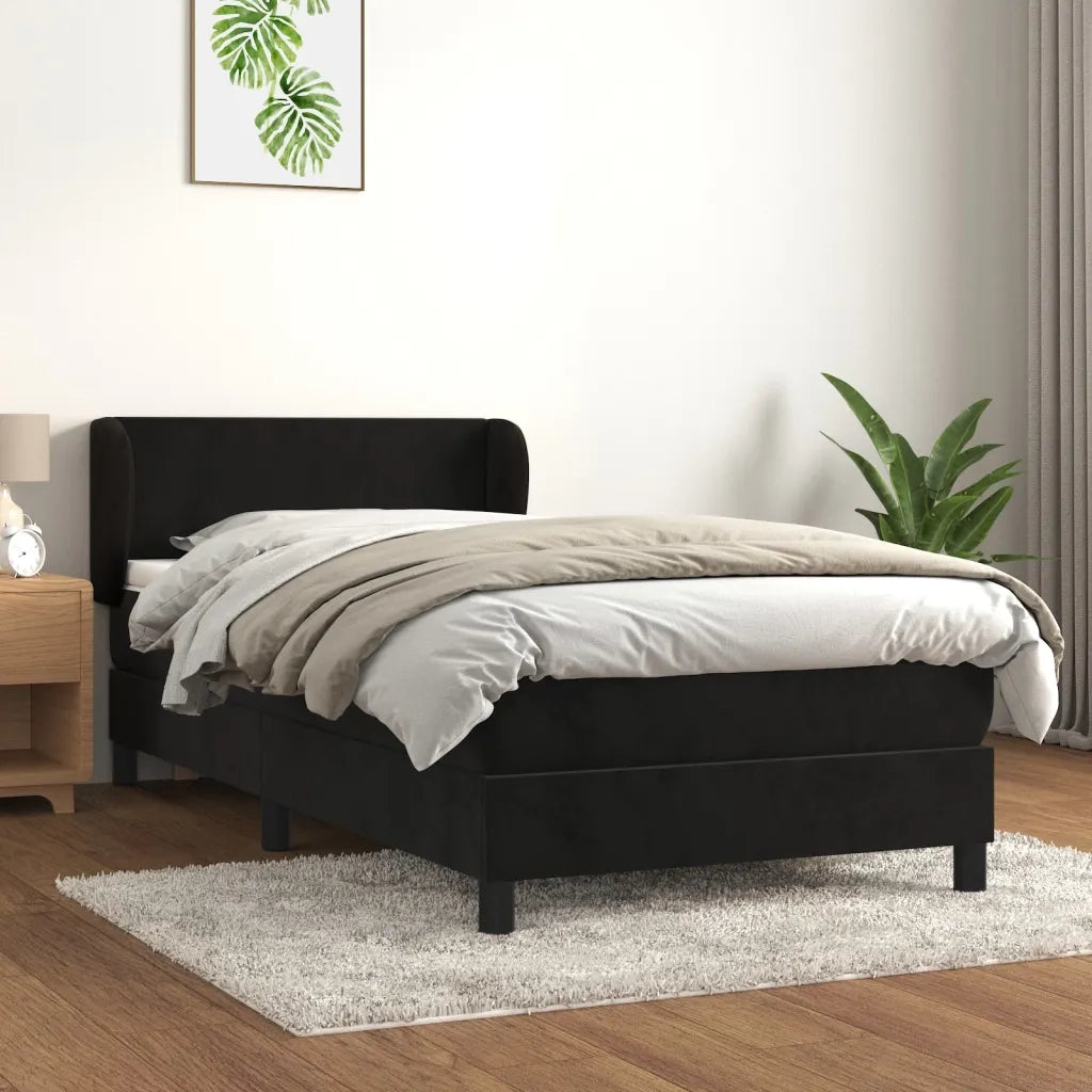 Giroletto a Molle con Materasso-Struttura Letto Nero 80x200 cm in Velluto 969149