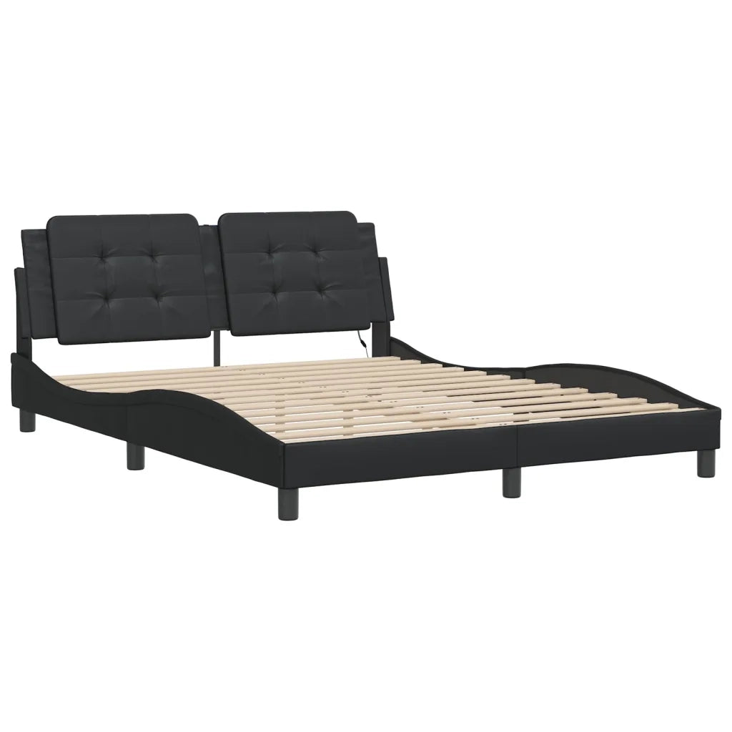 Letto matrimoniale | Letto per adulti | Giroletto con LED senza Materasso Zadar Nero 160x200 cm