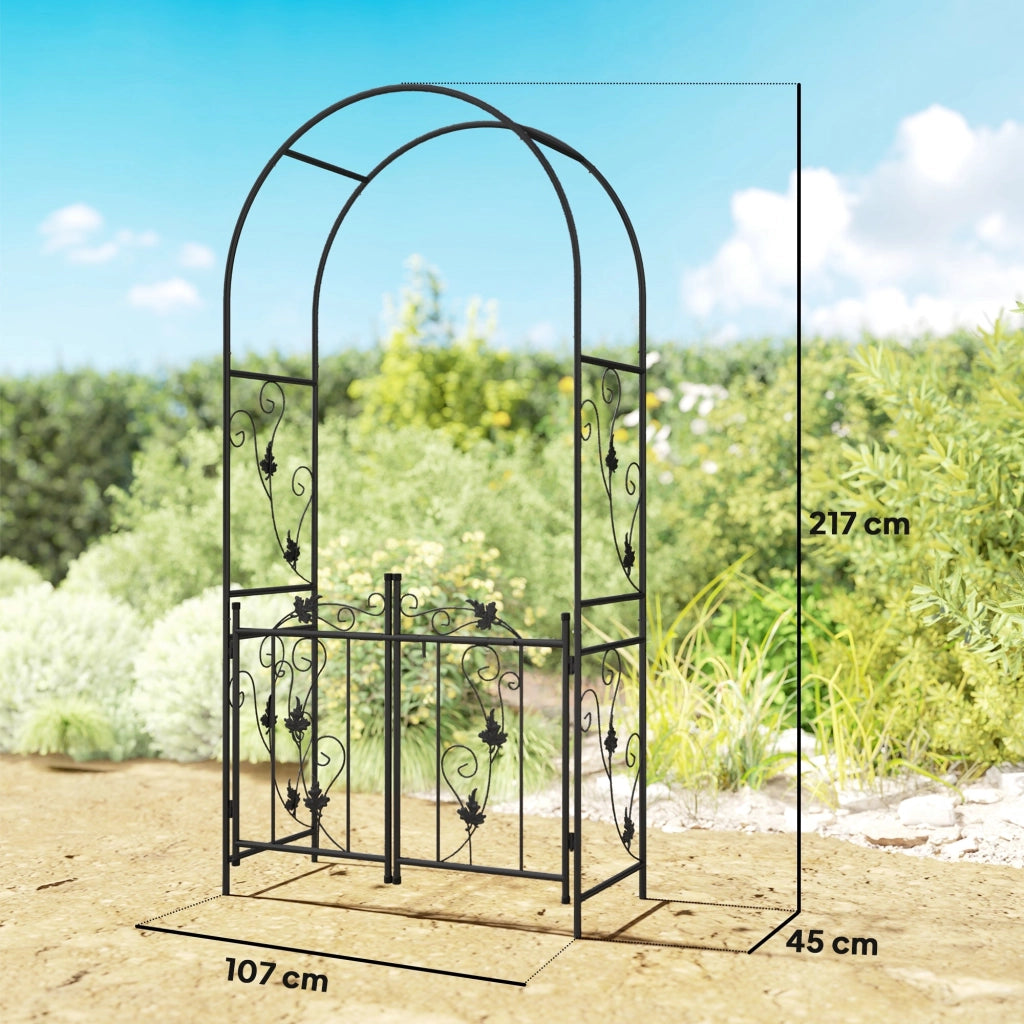 Arco da Giardino con Cancello 107x45x217 cm Traliccio per Piante Rampicanti in Metallo Nero