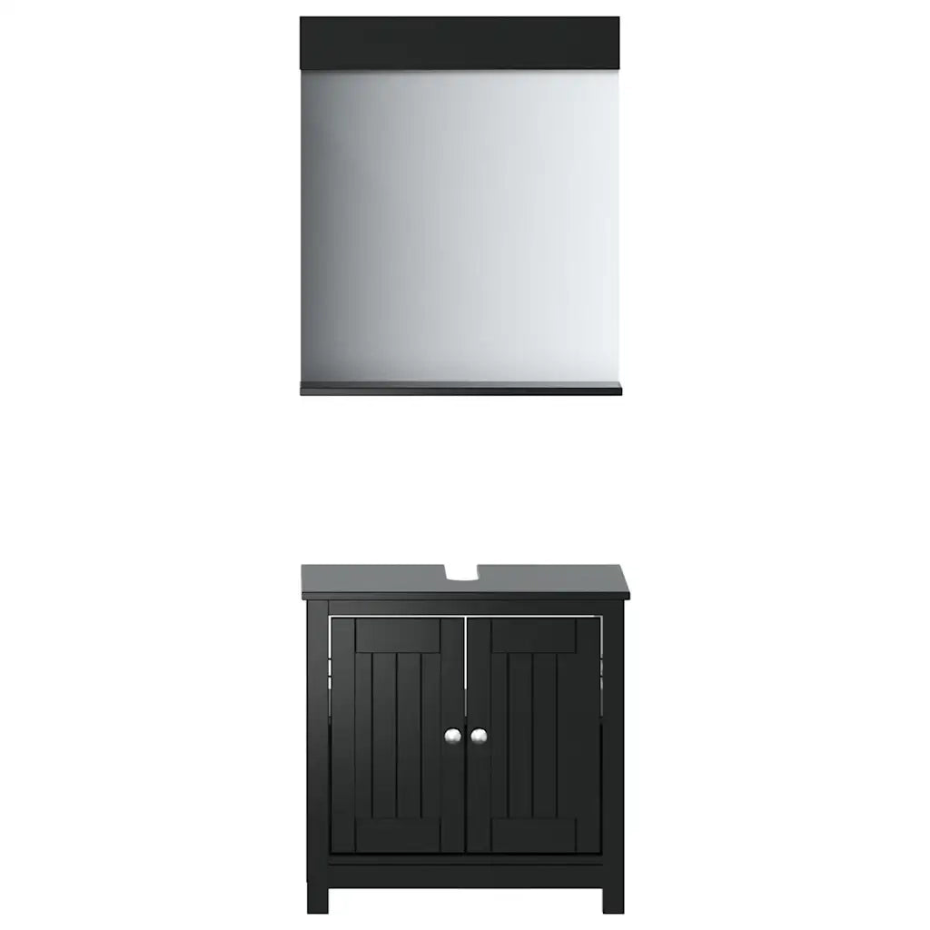 Set Mobili da Bagno | Armadio da bagno 2 pz BERG Nero in Legno Massello di Pino