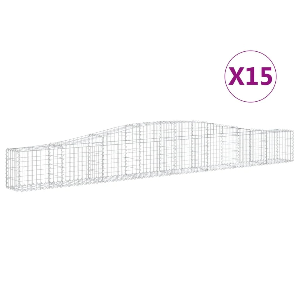 Cestini gabbioni recinzione a gabbia muro di contenimento ad arco 15 pezzi 400 x 30 x 40/60 cm ferro zincato argento 02_0040450