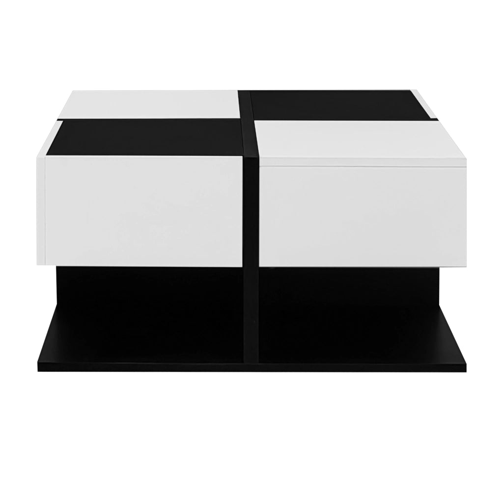 Tavolino da Salotto Quadrato Nero e Bianco con 2 Cassetti, 70 x 70 x 35,5 cm, in Truciolare, con Struttura Stabile e Guide Scorrevoli