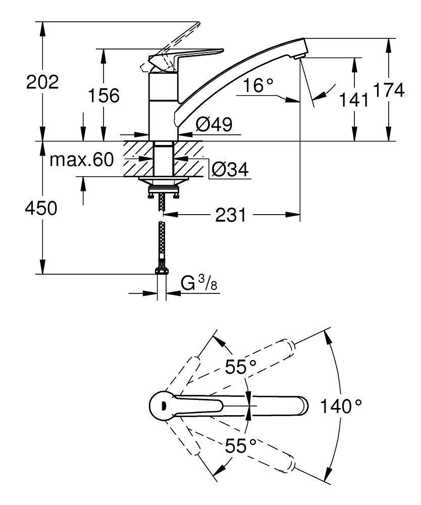 Grohe 31685000 Start ECO Miscelatore Monocomando per Lavello Bocca Girevole 140° Cartuccia Ceramica QuickFix Plus colore Cromato