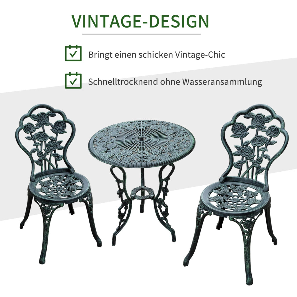 Da Bistrot Da Giardino 3 Pezzi – Stile Anticato – Tavolo Ø60 Cm – Metallo – Verde – Balcone E Terrazza