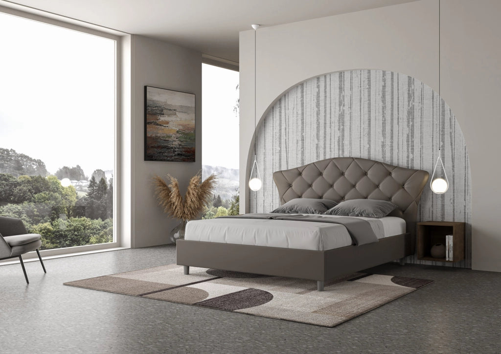 BS COM Letto matrimoniale contenitore imbottito 160x210 similpelle cappuccino