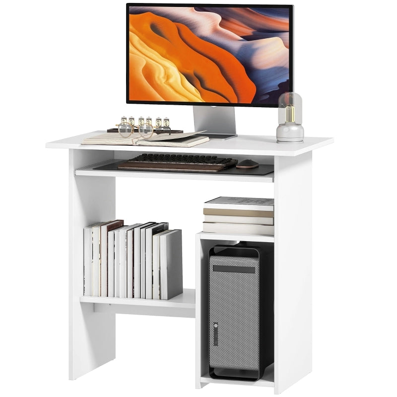 Scrivania, 80 x 45 cm, scrivania per computer, scrivania da ufficio con vassoio per tastiera, vani a giorno e superfici di appoggio, in truciolato,