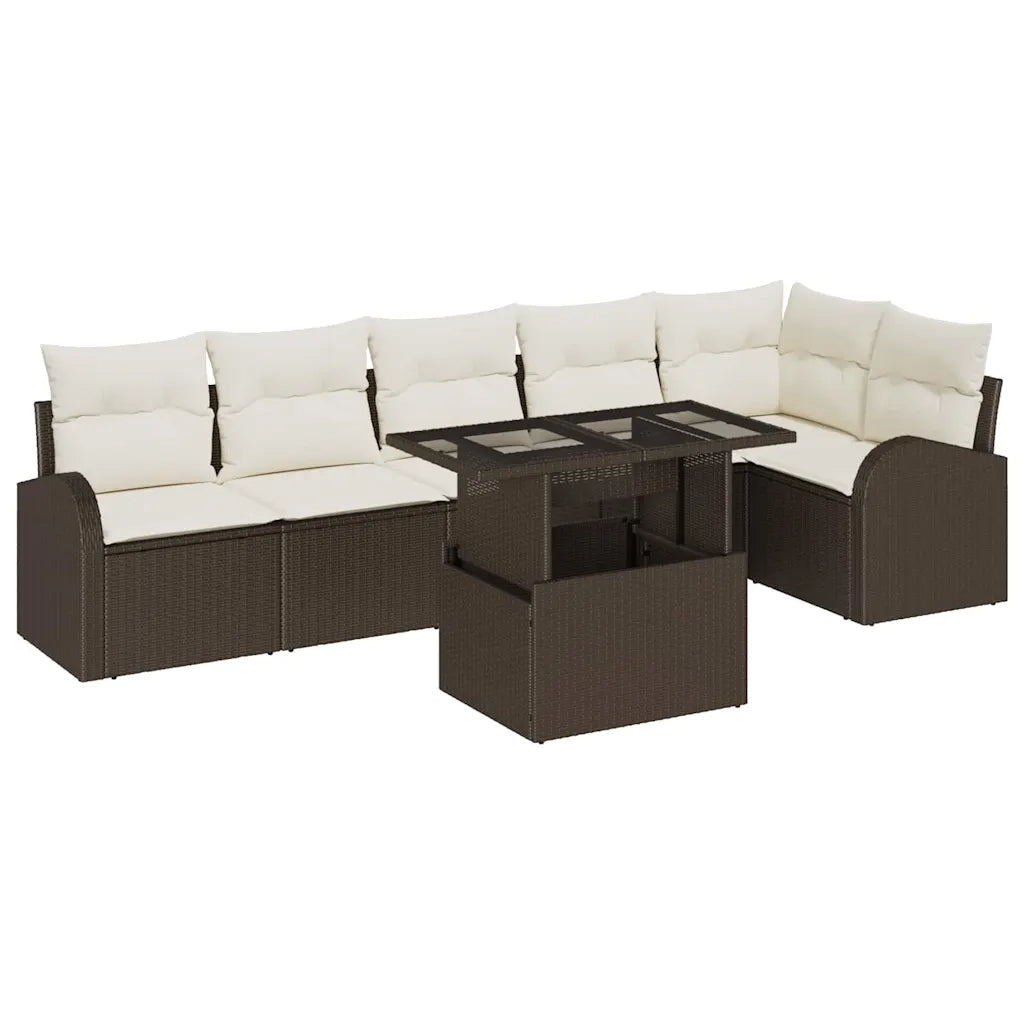Set Divano da Giardino con cuscino 7 pcs Marrone Poly Rattan 3357391