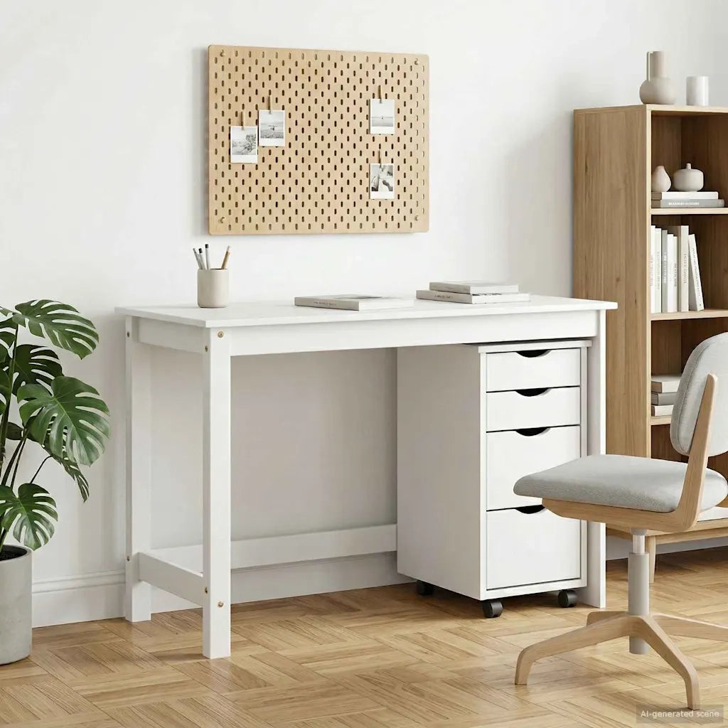 Set Scrivania | Tavolo da Ufficio e mobiletto su ruote MOSS 2 pz Bianco