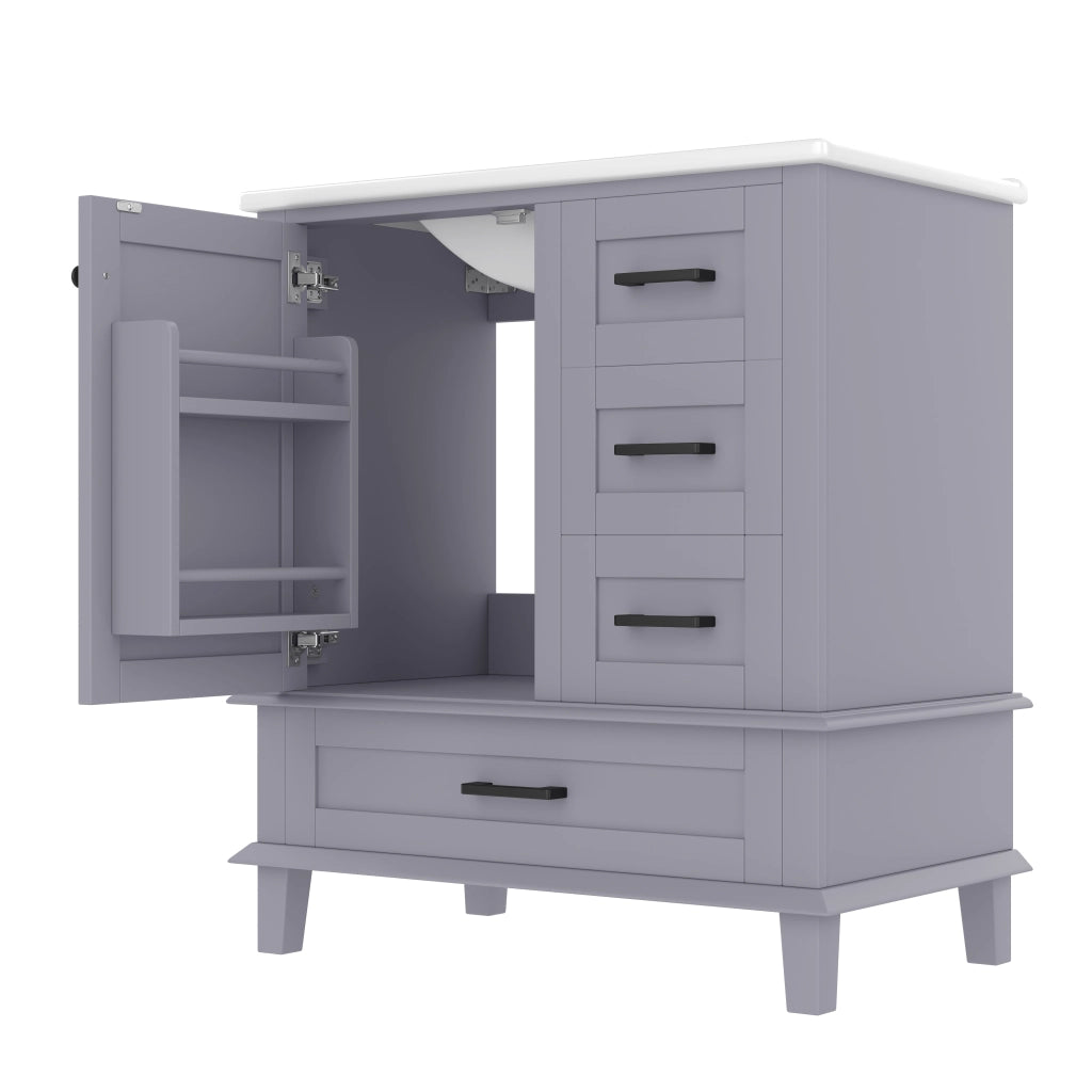 Mobile Bagno con Lavabo Integrato ¨C MINIMAL ¨C Grigio, 76x46x83.5 cm, 3 Cassetti, Ceramica