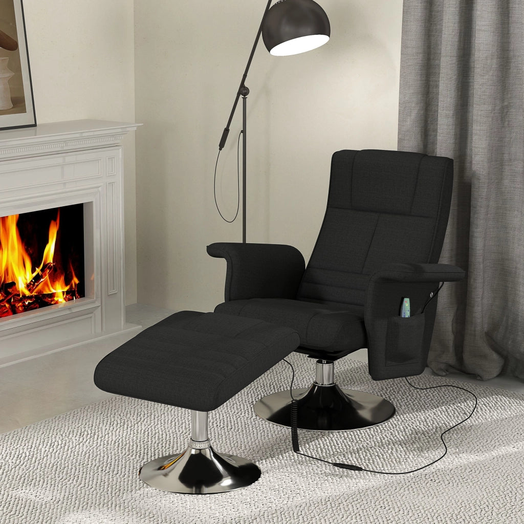Poltrona relax massaggiante con poggiapiedi reclinabile ¨C Xylo ¨C tessuto nero 78x95x88 cm