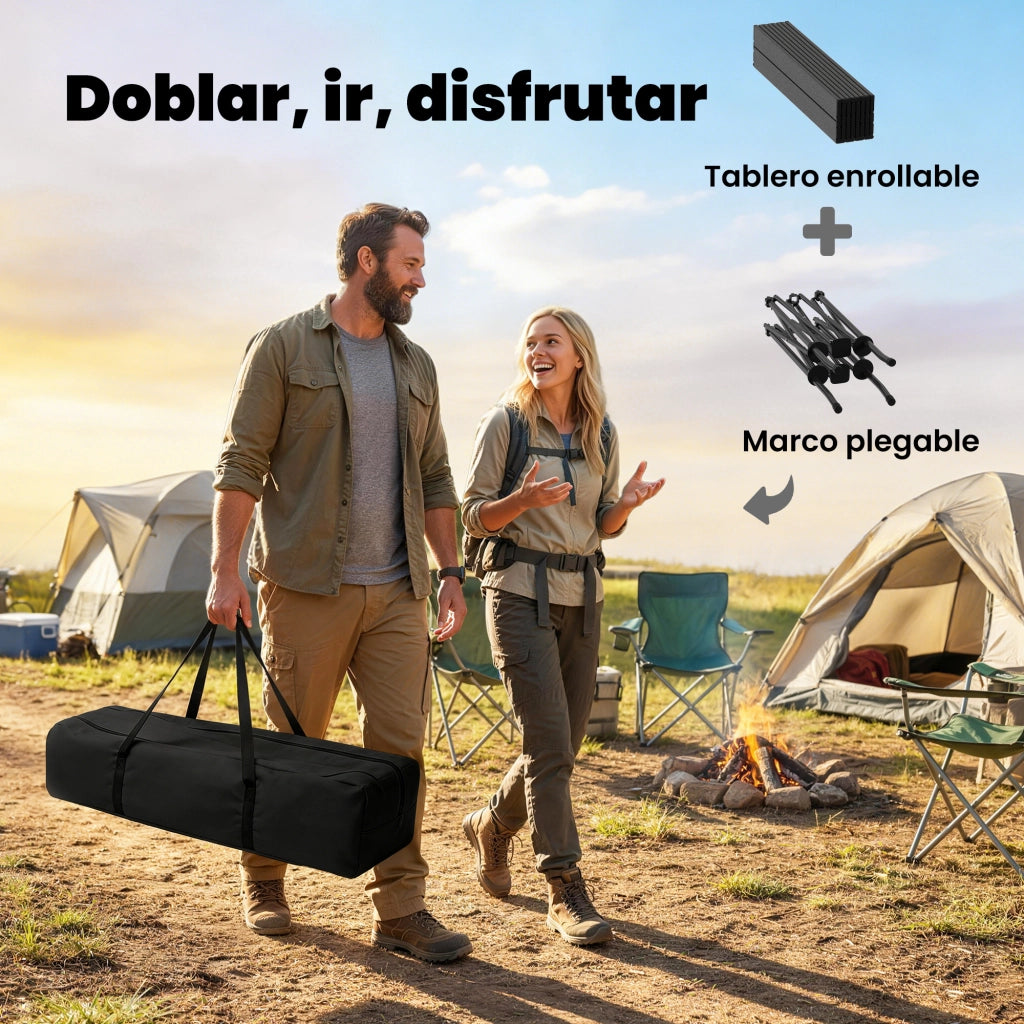 Tavolo Pieghevole da Camping ¨C zephmum ¨C Nero Aluminio 93x55x68 cm