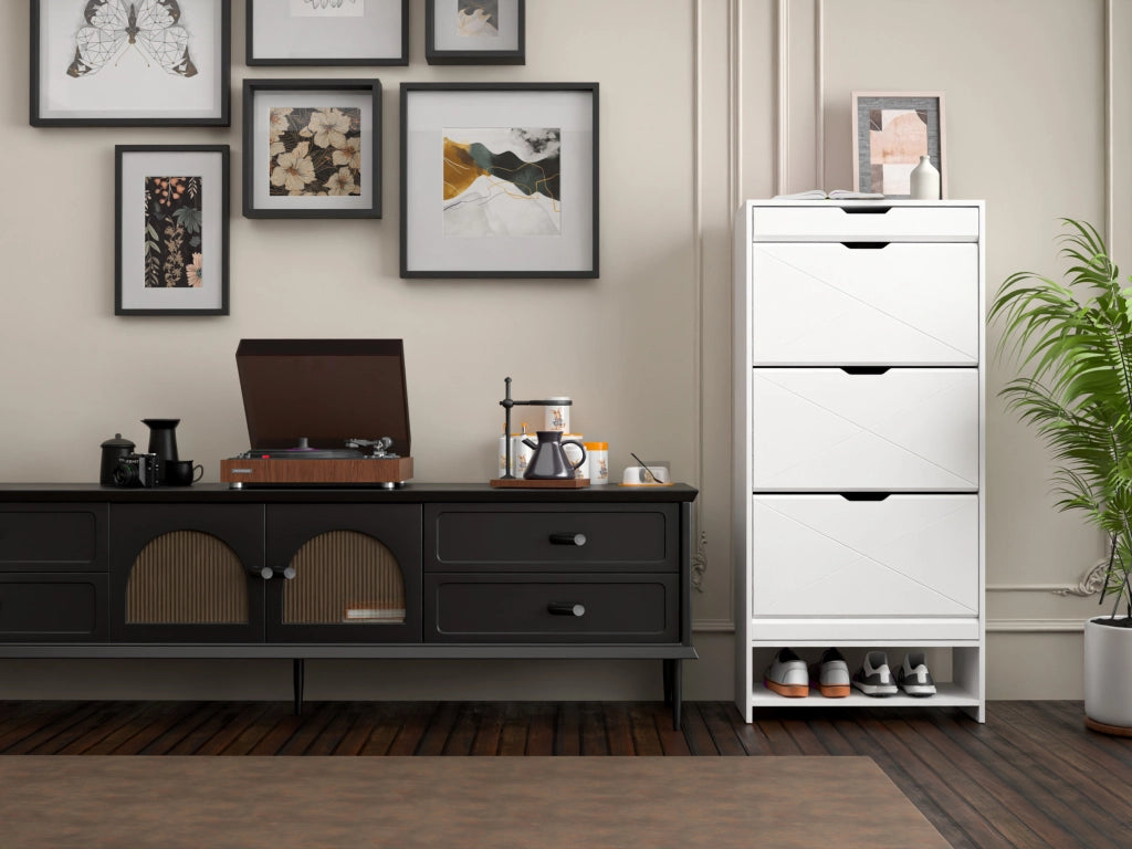 SCARPIERA 2 RIPIANI 3 CASSETTI IN MDF BIANCO