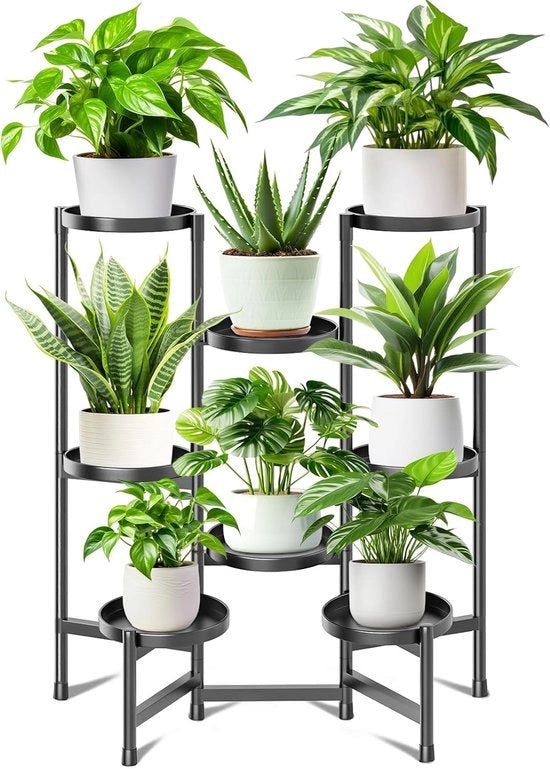 Supporto per Piante in Metallo - Ideale per Interno ed Esterno - 8 Livelli - Nero - Materiale Solido