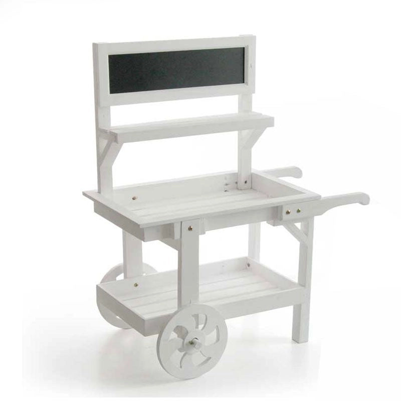 Carretto decorativo bianco per vetrine addobbi con lavagna h 85