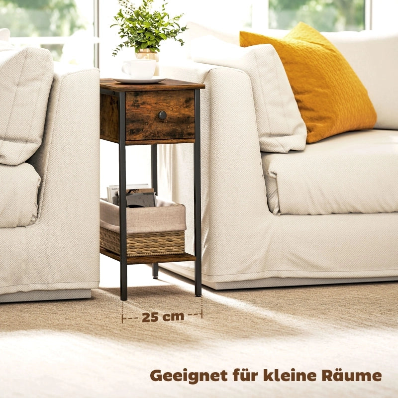 Tavolino da salotto con 1 cassetto e 1 vano aperto; gambe in metallo; per soggiorno e camera da letto; 25×39.8×58.2 cm