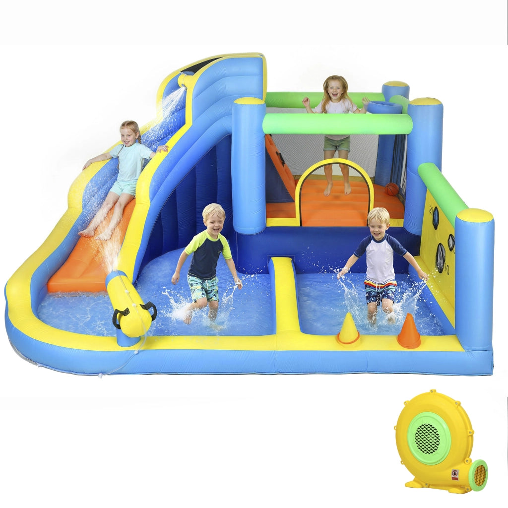 Castello gonfiabile acqua ¨C zephmum ¨C 8 in 1 con scivolo trampolino canestro anelli