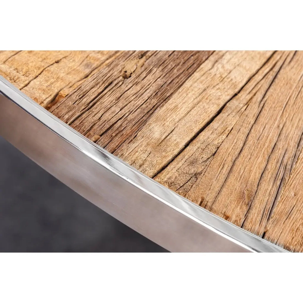 Table RAFTA – Legno di teck e vetro temperato – Piede cromato – 140 cm – Rotonda – Stile contemporaneo