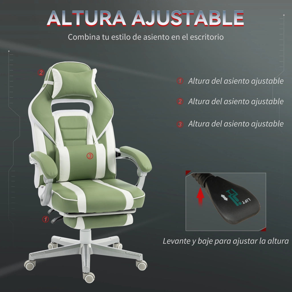 Sedia Gaming Reclinabile con Poggiapiedi e Supporto Lombare ¨C zephmum ¨C Verde