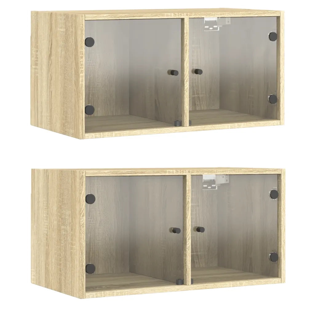 Armadietto a Muro | Mobili a Muro con Ante in Vetro 2 pz Rovere Sonoma 68,5x37x35 cm