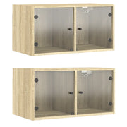 Armadietto a Muro | Mobili a Muro con Ante in Vetro 2 pz Rovere Sonoma 68,5x37x35 cm