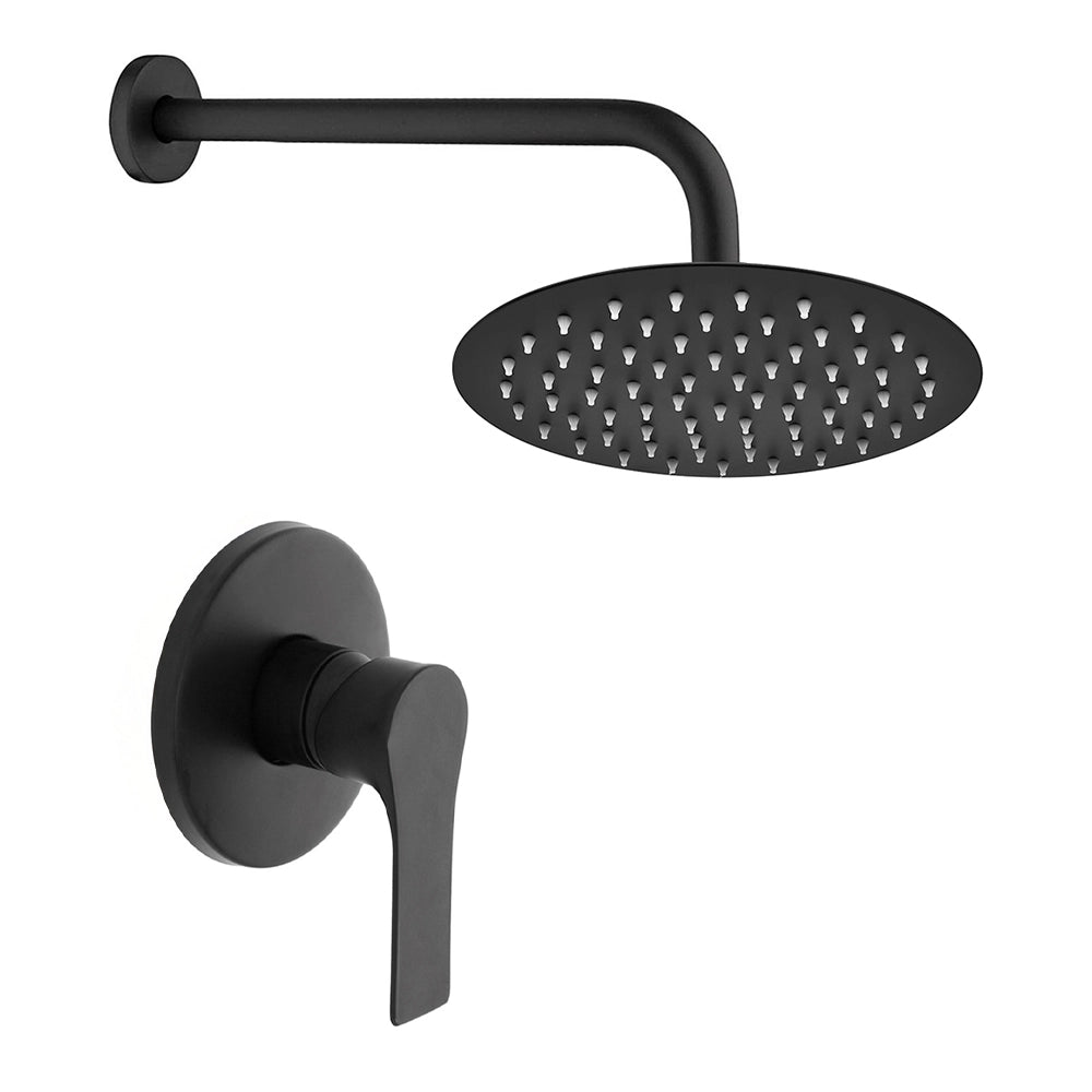 Set doccia nero opaco con braccio 35cm, soffione 30cm e miscelatore linea Flat