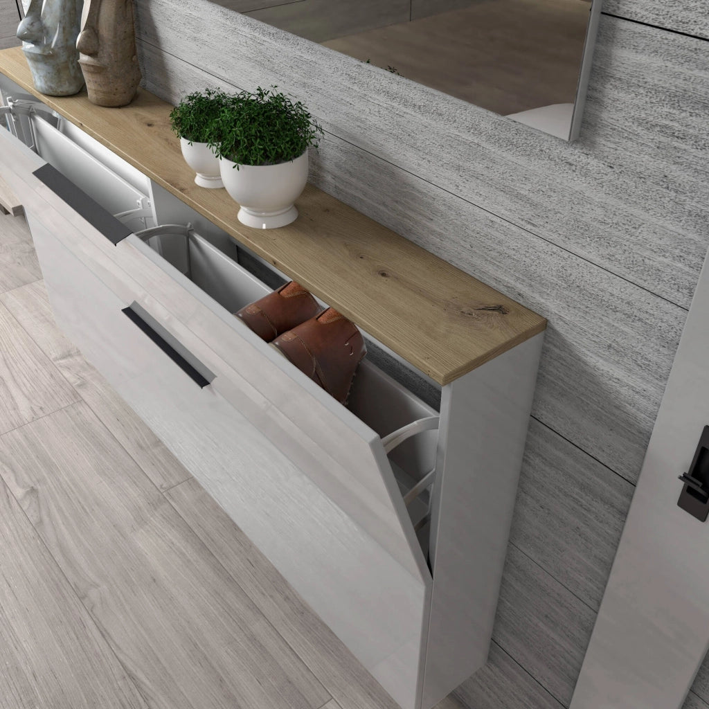 Mobile Portascarpe Achiko, Scarpiera 12 Paia Made in Italy, 160x19x80h cm Grigio
