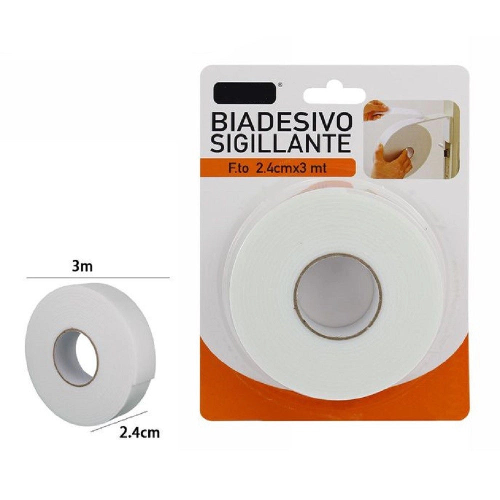 Trade Shop - Rotolo Nastro Biadesivo Sigillante Bianco 2,4 Cm X 3 Metri Sigilla Ripara 69827 -
