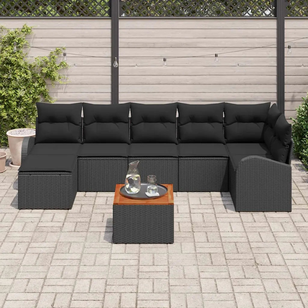 Set Divano da Giardino con archiviazione 8 pcs Nero polyrattan 3356280