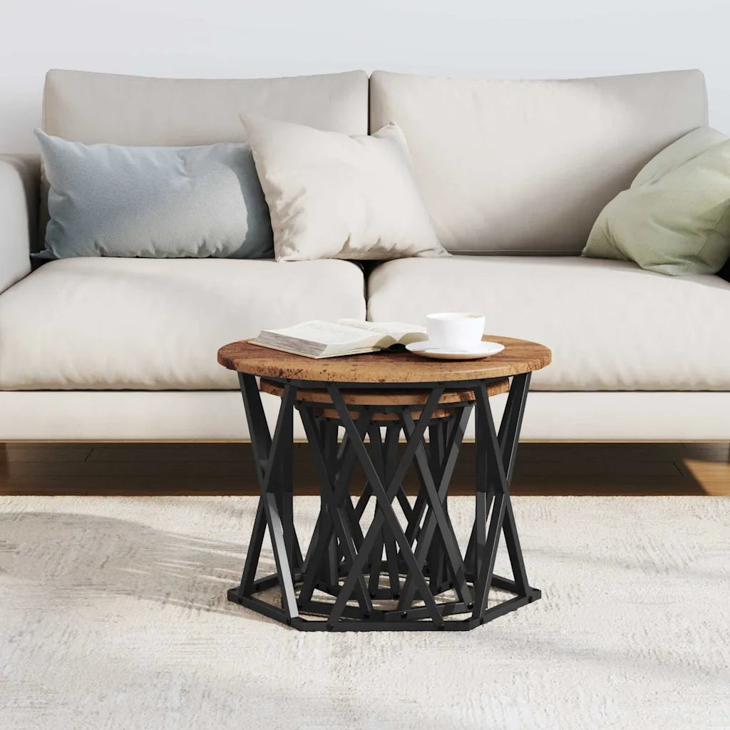Tavolo laterale | Tavolino Nesting 3 pz Legno vecchio
