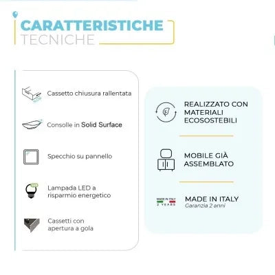 Mobile bagno sospeso 100 cm rovere miele con cassetti e vani a giorno completo di lavabo a sinistra e specchio Master