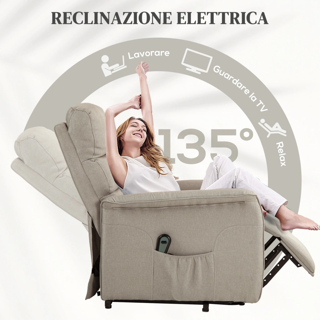 Poltrona Alzapersona Elettrica Reclinabile con Poggiapiedi e Telecomando ¨C Xylo ¨C Beige