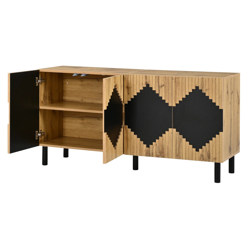 Mobile contenitore con 4 ante push-open 140x40x70 cm in MDF e truciolare; naturale e nero