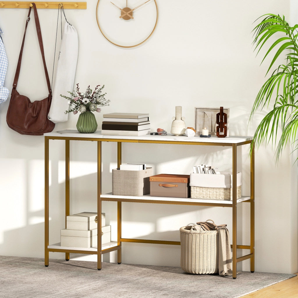 Tavolo console con ripiani ¨C Minimal ¨C bianco dorato 120 cm
